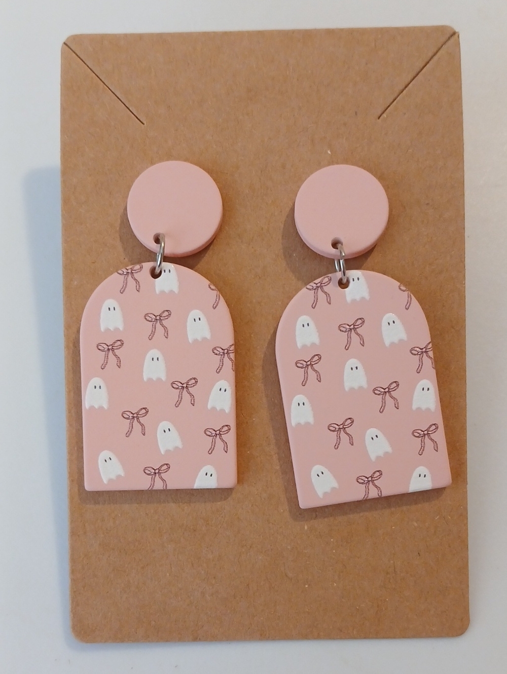 Fashion Jewelry Pink Ghost & Bow Drop Earrings